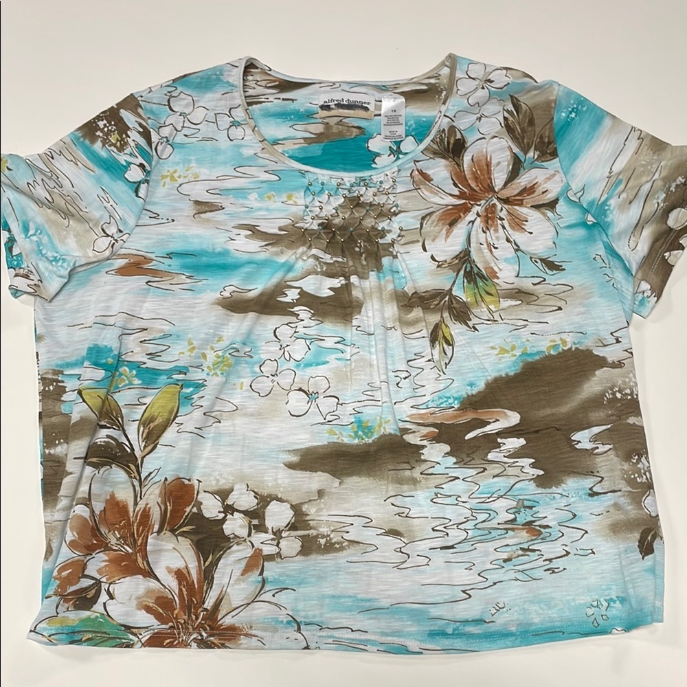 Floral Print Women's Top - Blue and Brown
